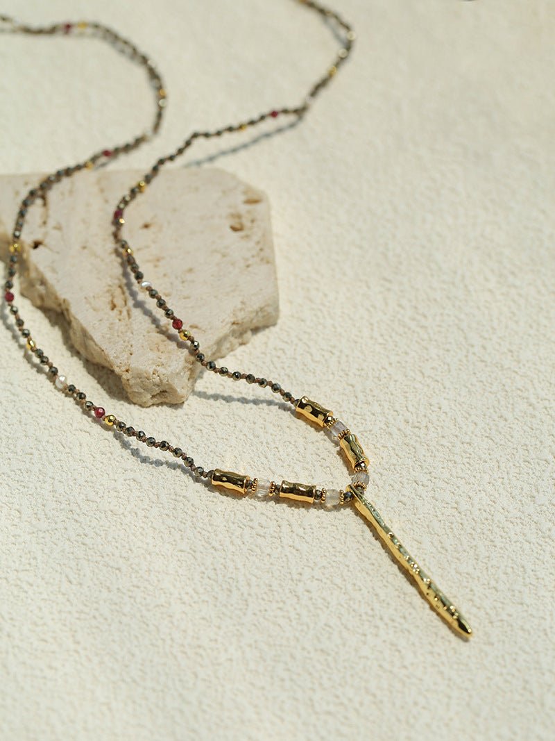 Boho Hand‑Textured Gold Ore Bar Pendant Necklace - floysun