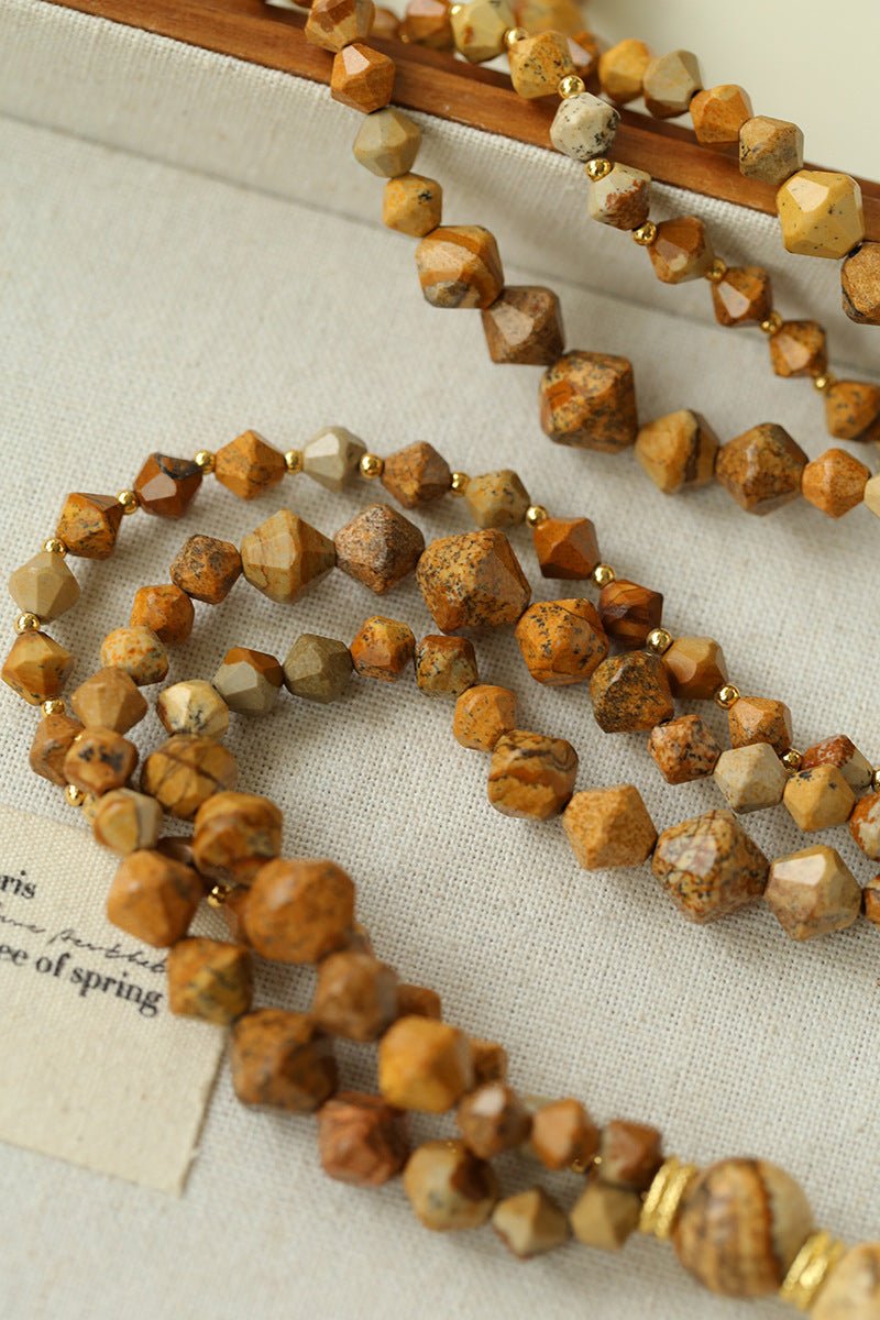 Boho Natural Picture Jasper Tassel Pendant Necklace - floysun