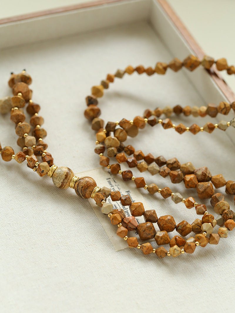 Boho Natural Picture Jasper Tassel Pendant Necklace - floysun