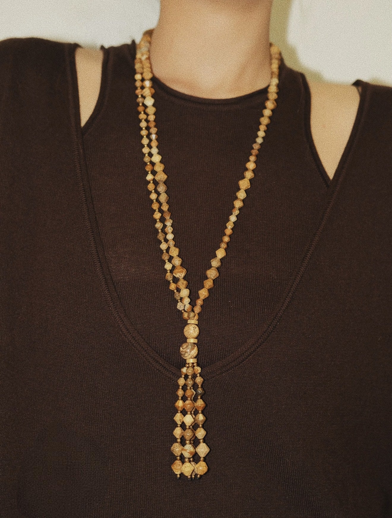 Boho Natural Picture Jasper Tassel Pendant Necklace - floysun