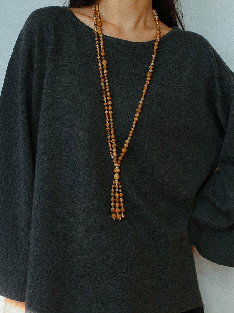 Boho Natural Picture Jasper Tassel Pendant Necklace - floysun