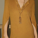 Boho Natural Picture Jasper Tassel Pendant Necklace - floysun