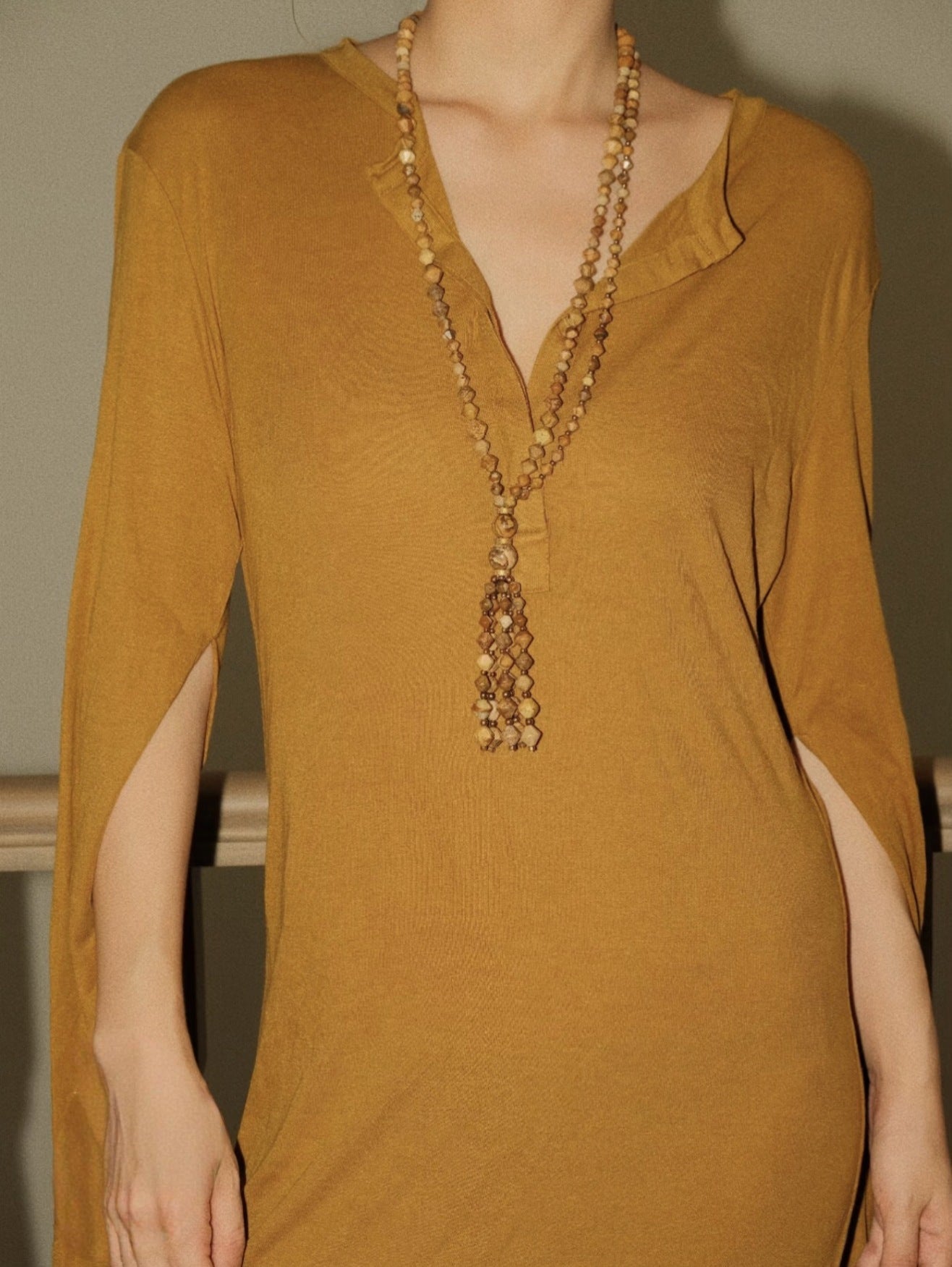 Boho Natural Picture Jasper Tassel Pendant Necklace - floysun