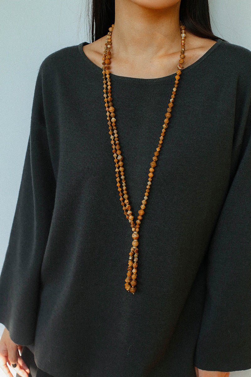 Boho Natural Picture Jasper Tassel Pendant Necklace - floysun