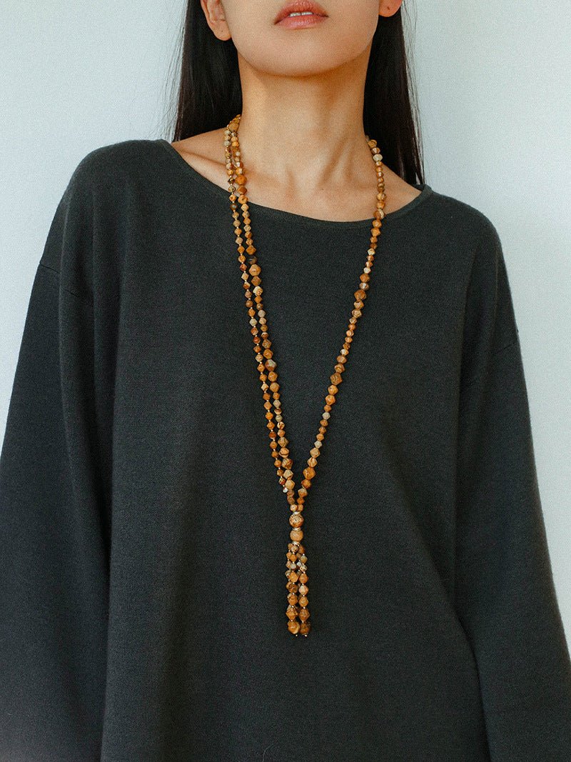 Boho Natural Picture Jasper Tassel Pendant Necklace - floysun
