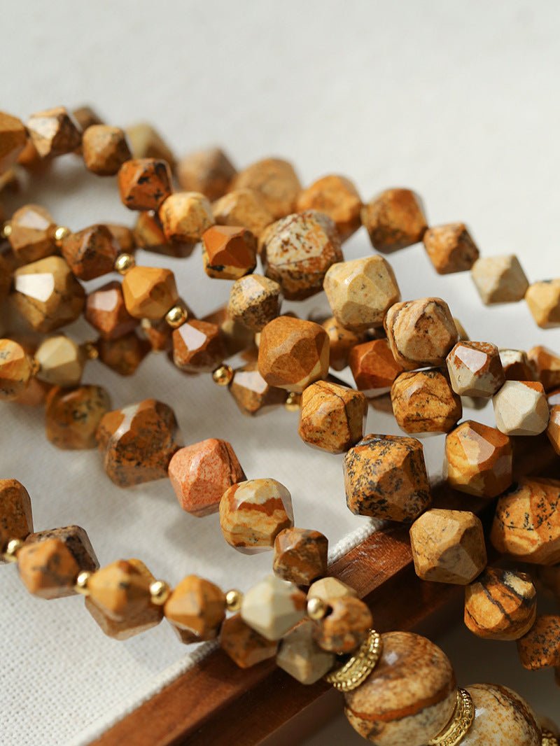 Boho Natural Picture Jasper Tassel Pendant Necklace - floysun