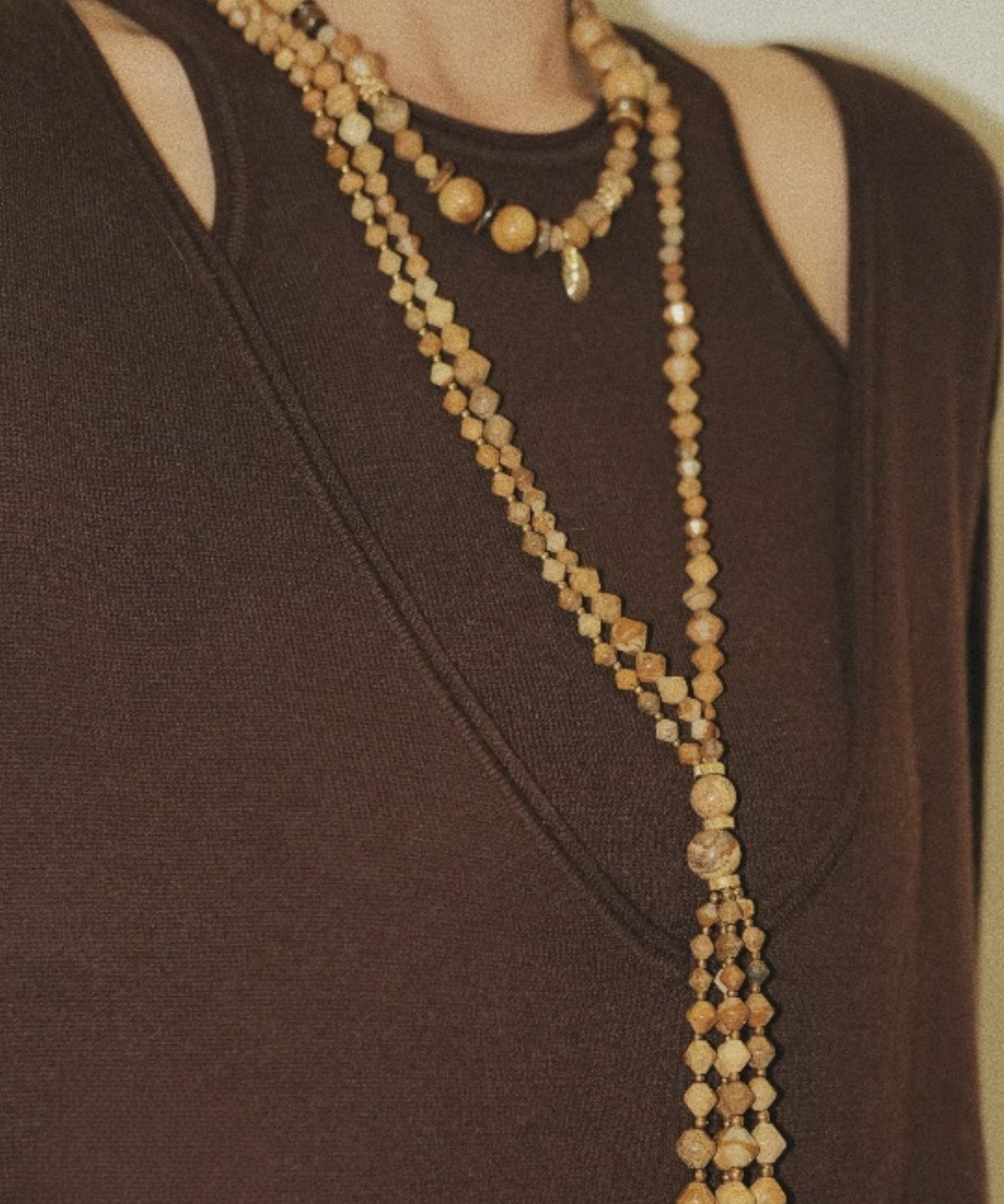 Boho Natural Picture Jasper Tassel Pendant Necklace - floysun