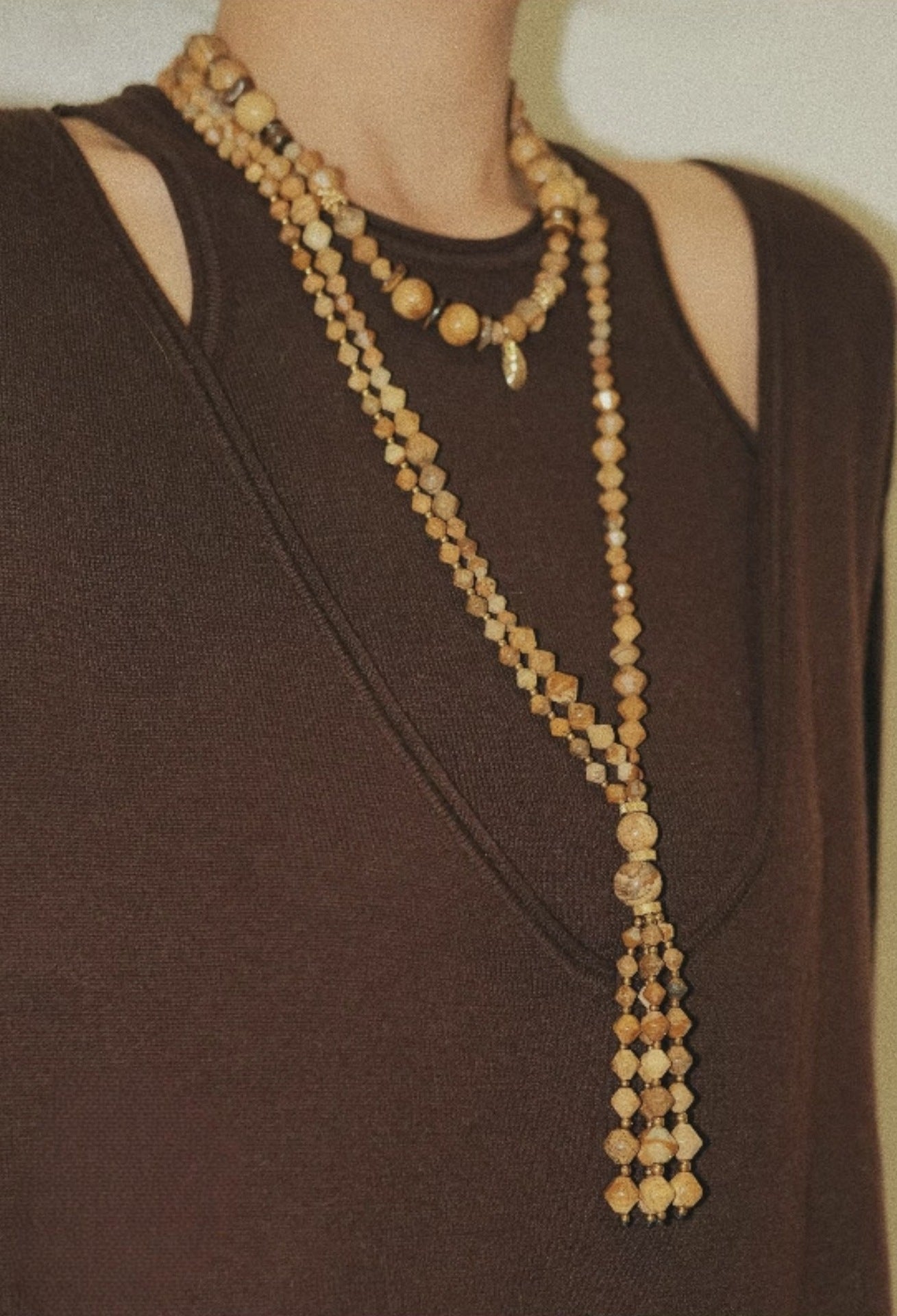 Boho Natural Picture Jasper Tassel Pendant Necklace - floysun