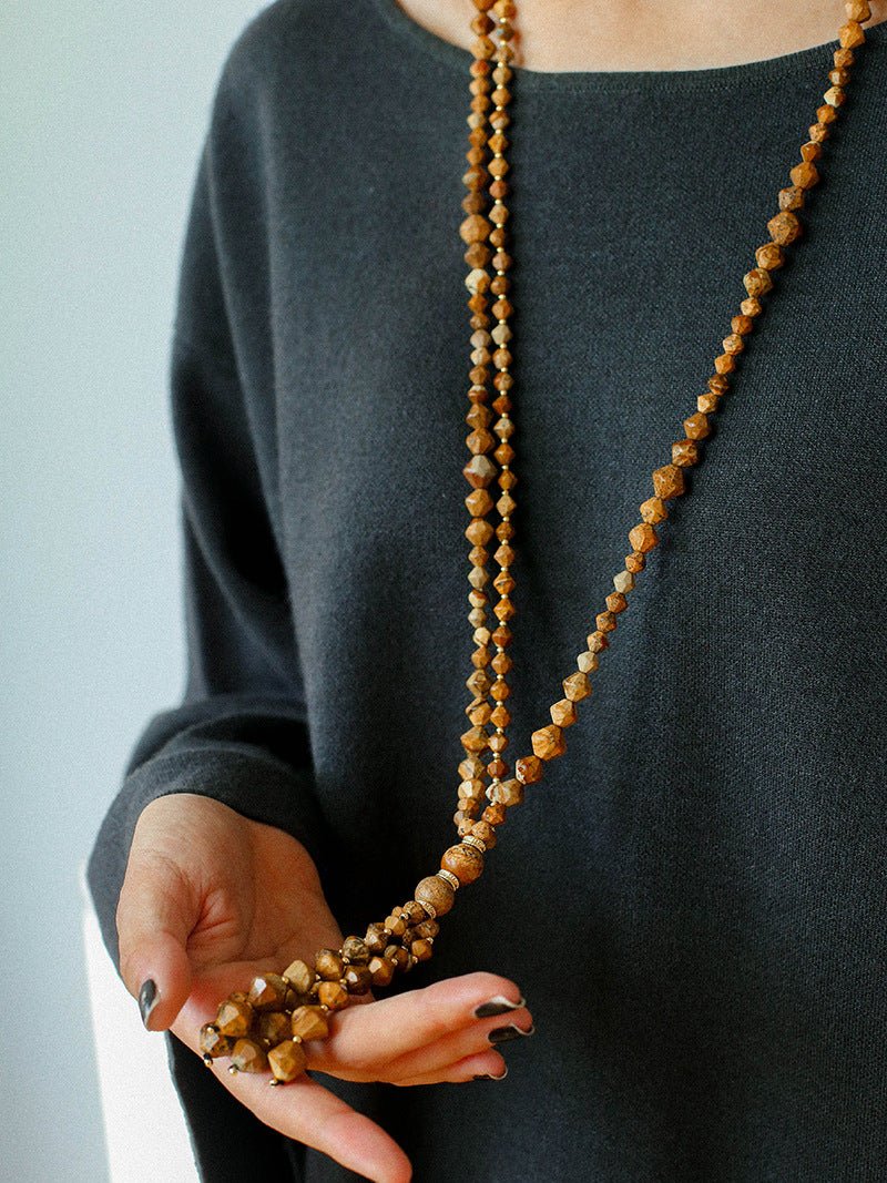 Boho Natural Picture Jasper Tassel Pendant Necklace - floysun