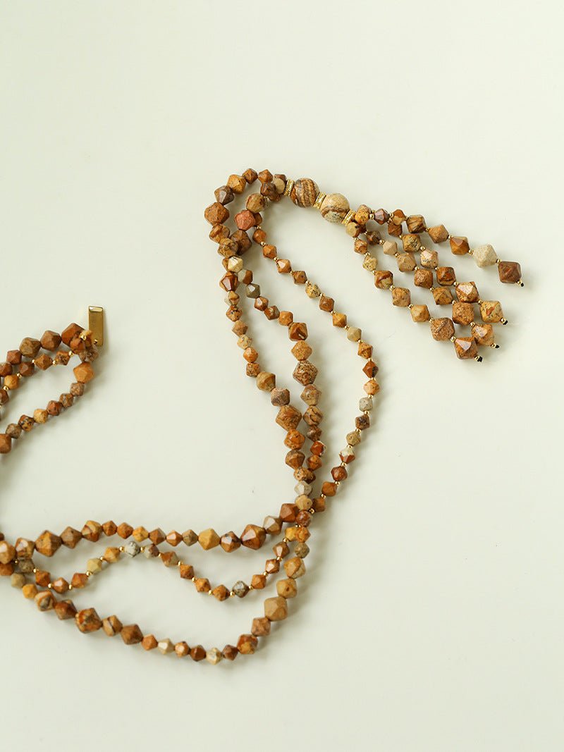 Boho Natural Picture Jasper Tassel Pendant Necklace - floysun