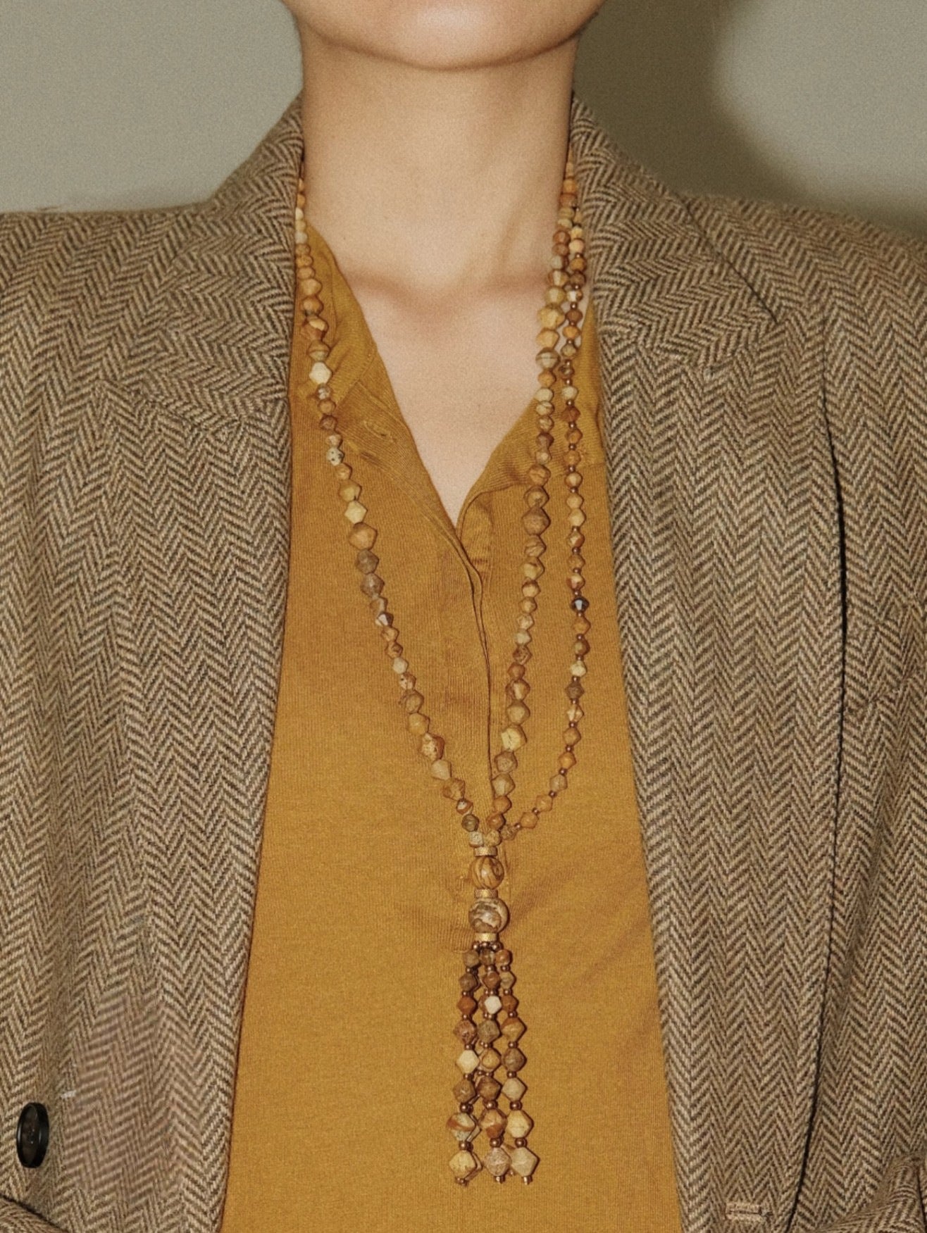 Boho Natural Picture Jasper Tassel Pendant Necklace - floysun