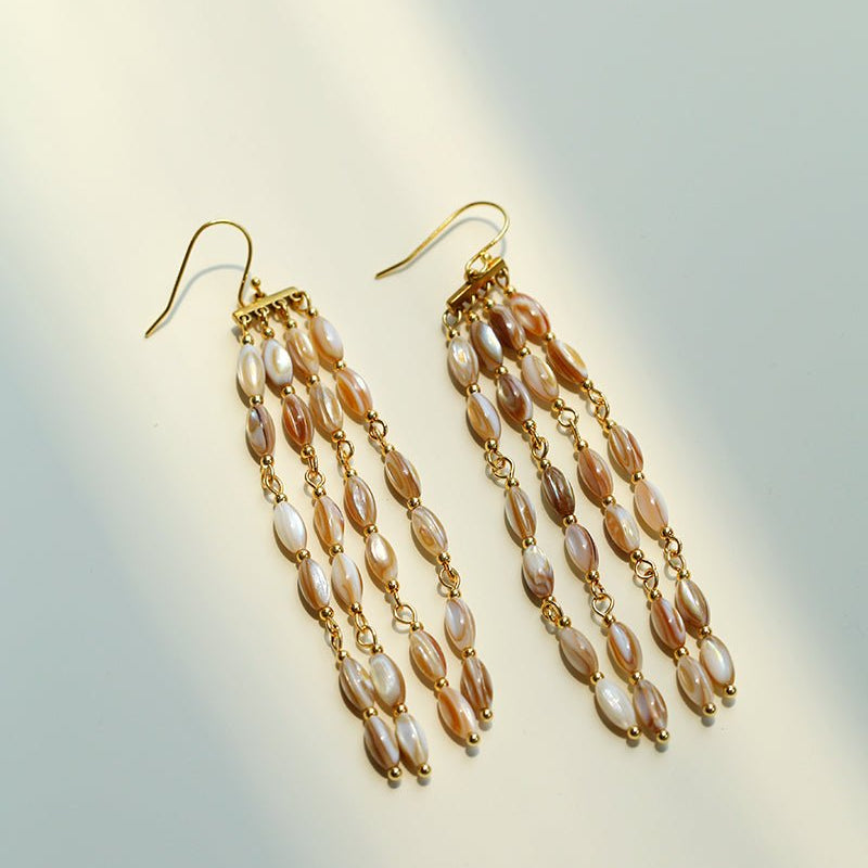 Boho Style Natural Shell Tassel Dangle Earrings - floysun