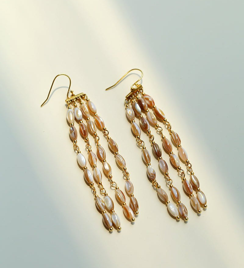 Boho Style Natural Shell Tassel Dangle Earrings - floysun