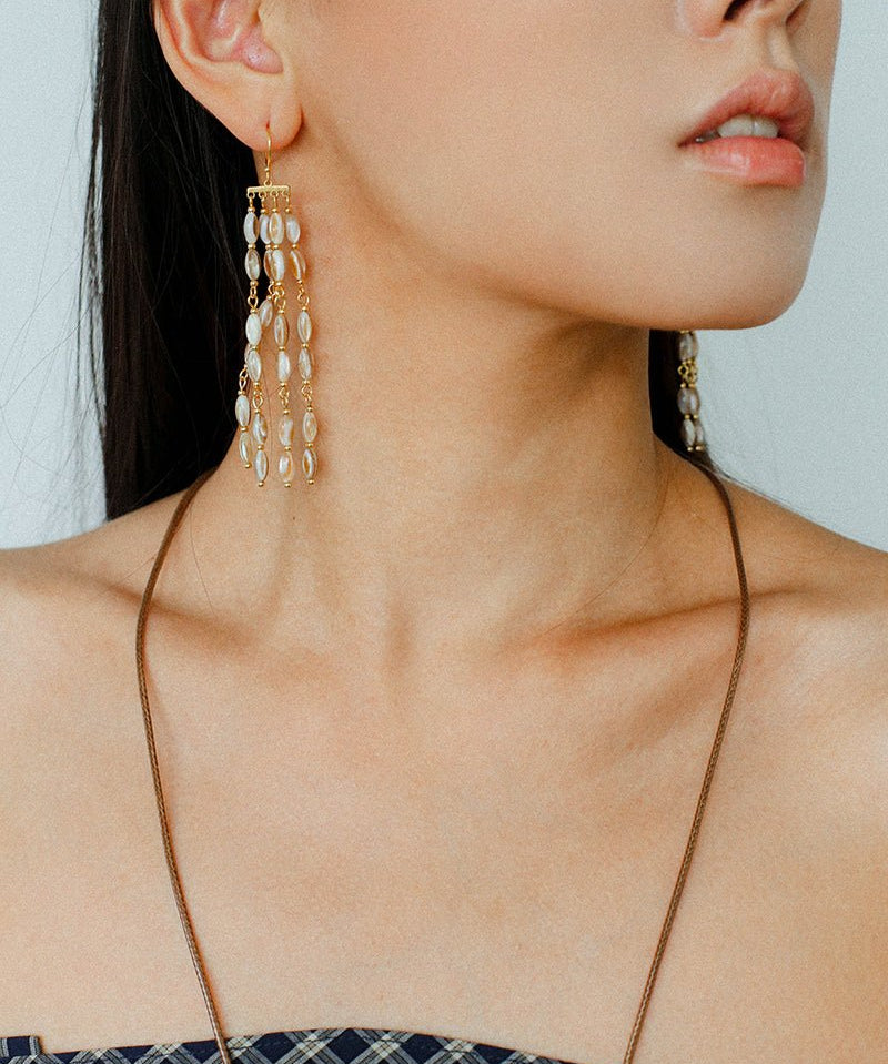 Boho Style Natural Shell Tassel Dangle Earrings - floysun