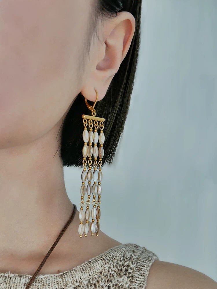 Boho Style Natural Shell Tassel Dangle Earrings - floysun