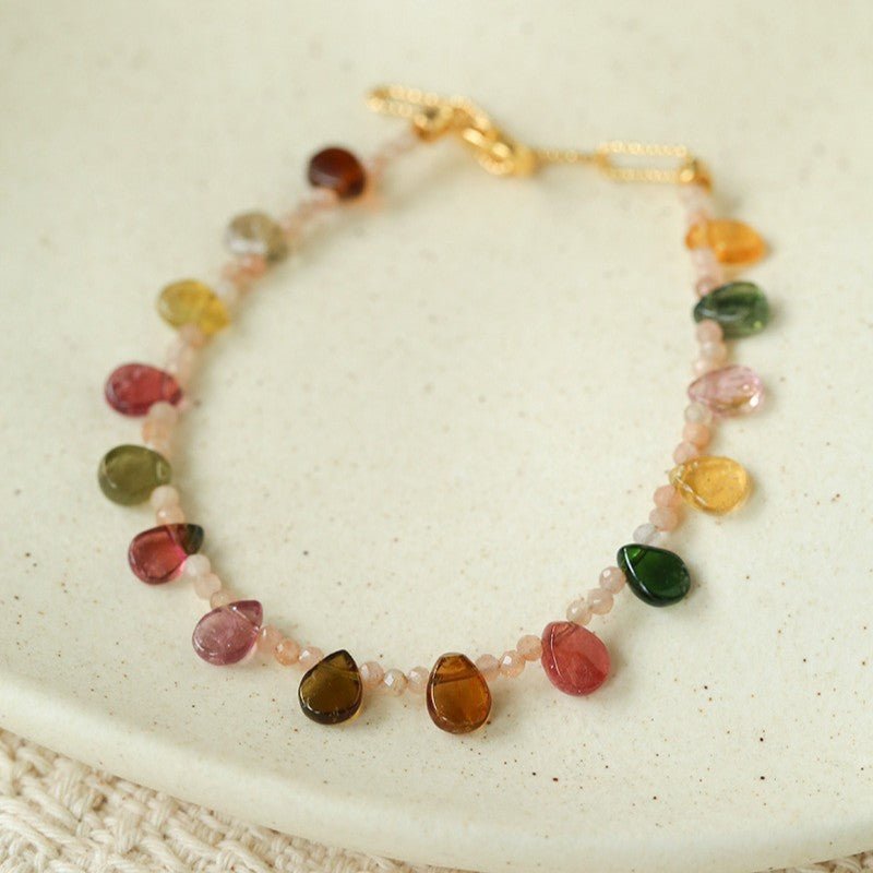 Boho Vintage Colorful Teardrop Natural Tourmaline Bracelet - floysun