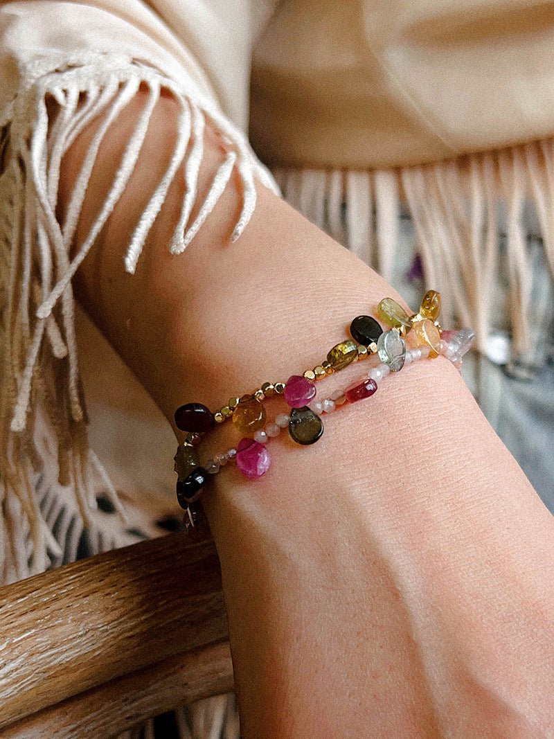 Boho Vintage Colorful Teardrop Natural Tourmaline Bracelet - floysun