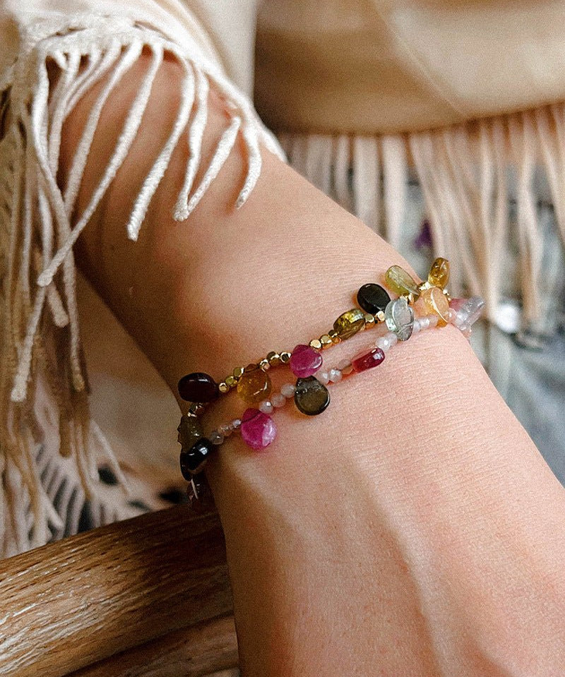 Boho Vintage Colorful Teardrop Natural Tourmaline Bracelet - floysun