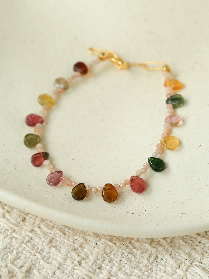 Boho Vintage Colorful Teardrop Natural Tourmaline Bracelet - floysun