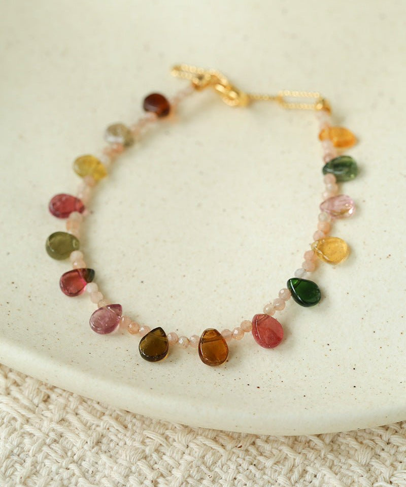 Boho Vintage Colorful Teardrop Natural Tourmaline Bracelet - floysun