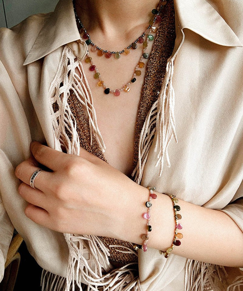 Boho Vintage Colorful Teardrop Natural Tourmaline Bracelet - floysun