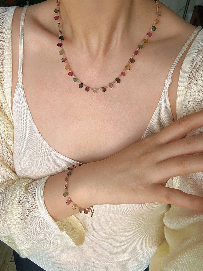 Boho Vintage Colorful Teardrop Natural Tourmaline Bracelet - floysun