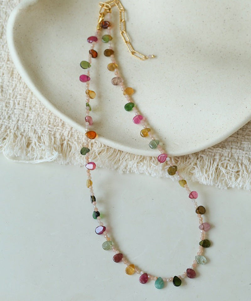 Boho Vintage Colorful Teardrop Natural Tourmaline Necklace - floysun