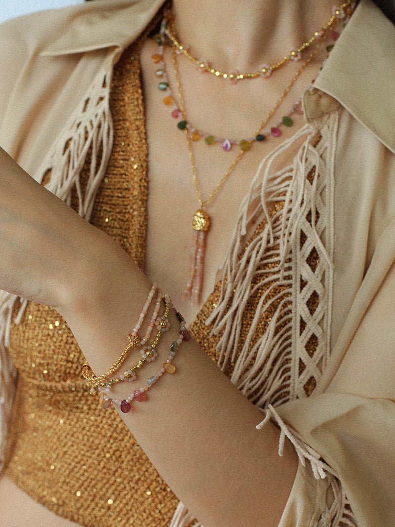 Boho Vintage Colorful Teardrop Natural Tourmaline Necklace - floysun