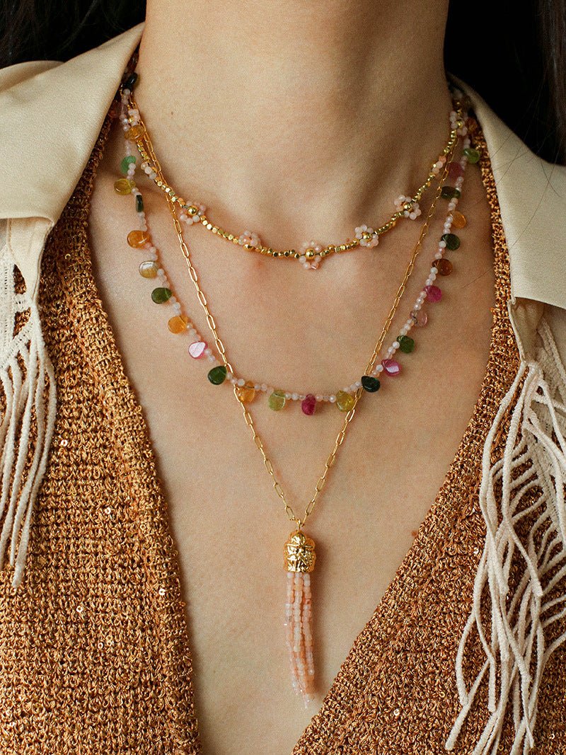 Boho Vintage Colorful Teardrop Natural Tourmaline Necklace - floysun