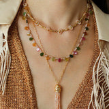 Boho Vintage Colorful Teardrop Natural Tourmaline Necklace - floysun