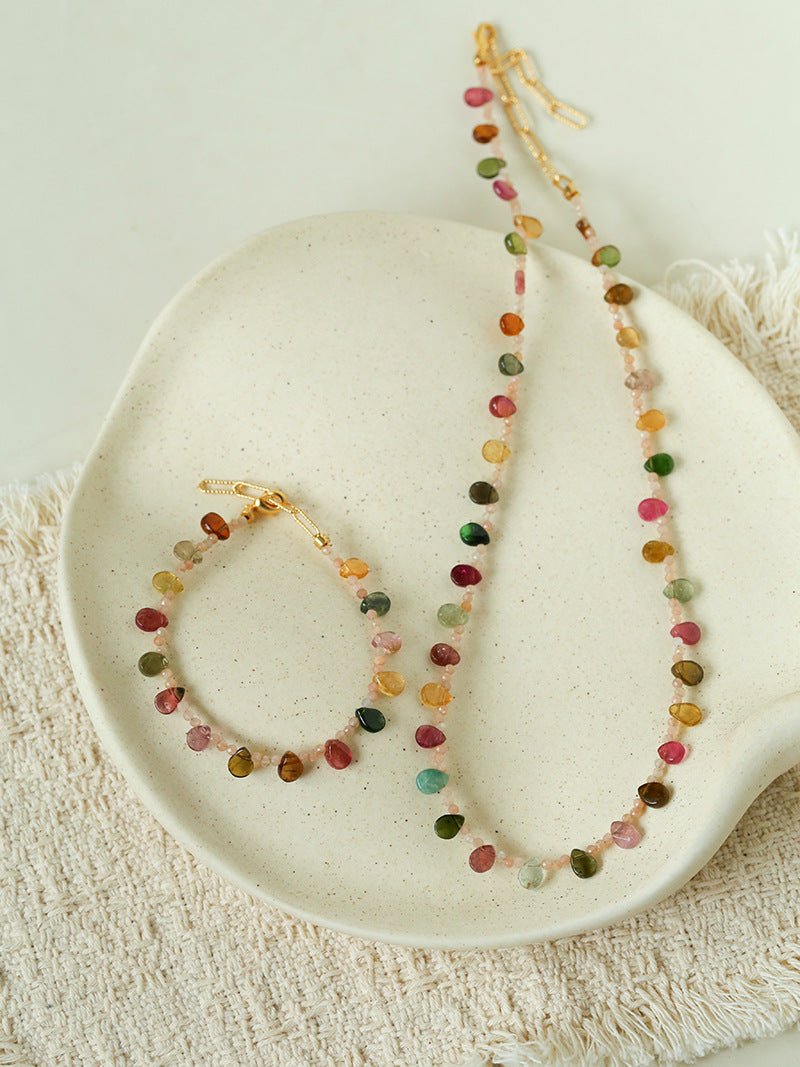 Boho Vintage Colorful Teardrop Natural Tourmaline Necklace - floysun