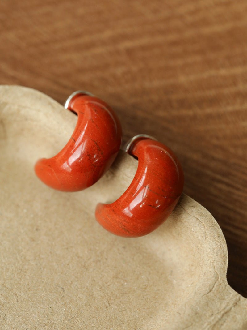 Bold Arc – Natural Stone C - Hoop Earrings in Black Onyx, Tiger’s Eye & Red Stone - floysun