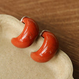 Bold Arc – Natural Stone C - Hoop Earrings in Black Onyx, Tiger’s Eye & Red Stone - floysun