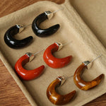 Bold Arc – Natural Stone C - Hoop Earrings in Black Onyx, Tiger’s Eye & Red Stone - floysun