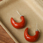 Bold Arc – Natural Stone C - Hoop Earrings in Black Onyx, Tiger’s Eye & Red Stone - floysun
