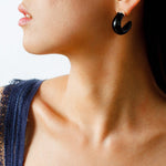 Bold Arc – Natural Stone C - Hoop Earrings in Black Onyx, Tiger’s Eye & Red Stone - floysun