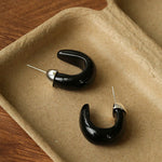 Bold Arc – Natural Stone C - Hoop Earrings in Black Onyx, Tiger’s Eye & Red Stone - floysun