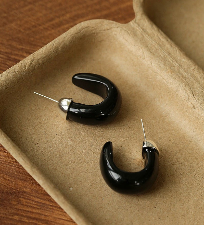 Bold Arc – Natural Stone C - Hoop Earrings in Black Onyx, Tiger’s Eye & Red Stone - floysun