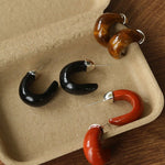 Bold Arc – Natural Stone C - Hoop Earrings in Black Onyx, Tiger’s Eye & Red Stone - floysun