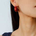Bold Arc – Natural Stone C - Hoop Earrings in Black Onyx, Tiger’s Eye & Red Stone - floysun
