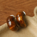 Bold Arc – Natural Stone C - Hoop Earrings in Black Onyx, Tiger’s Eye & Red Stone - floysun