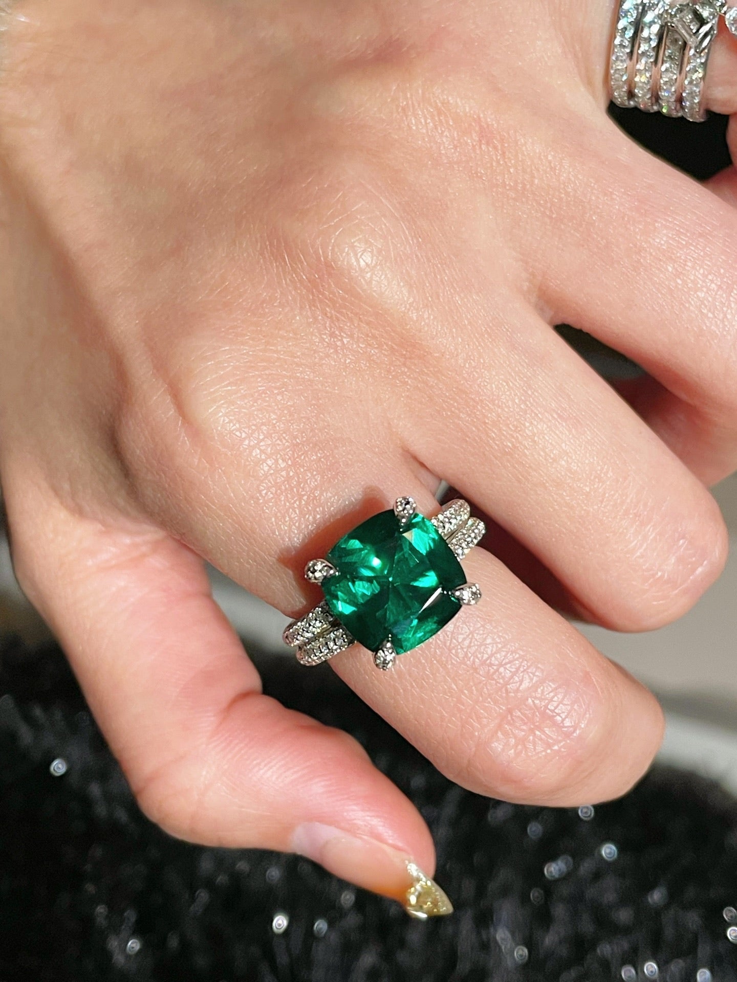 Bold Double Pavé Emerald Statement Ring - floysun