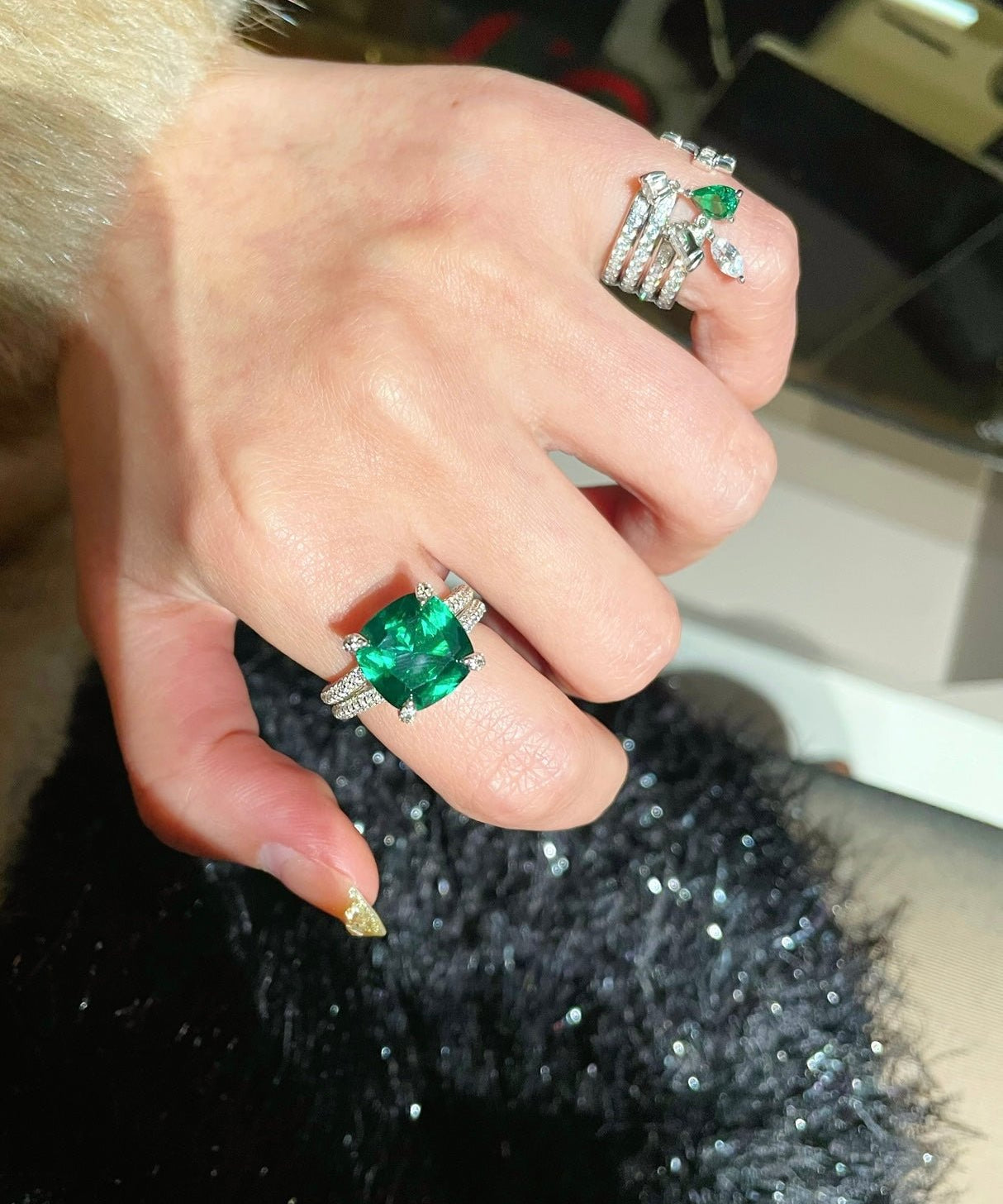 Bold Double Pavé Emerald Statement Ring - floysun