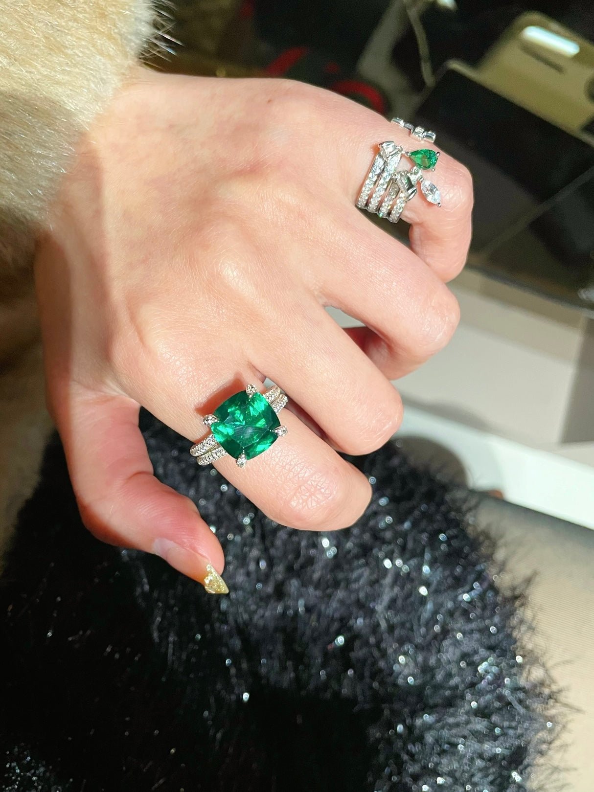Bold Double Pavé Emerald Statement Ring - floysun