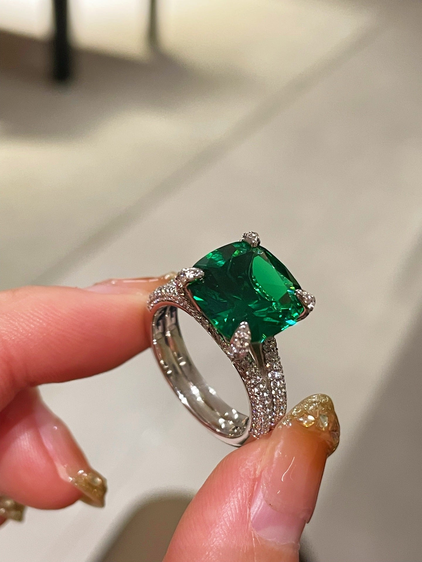 Bold Double Pavé Emerald Statement Ring - floysun