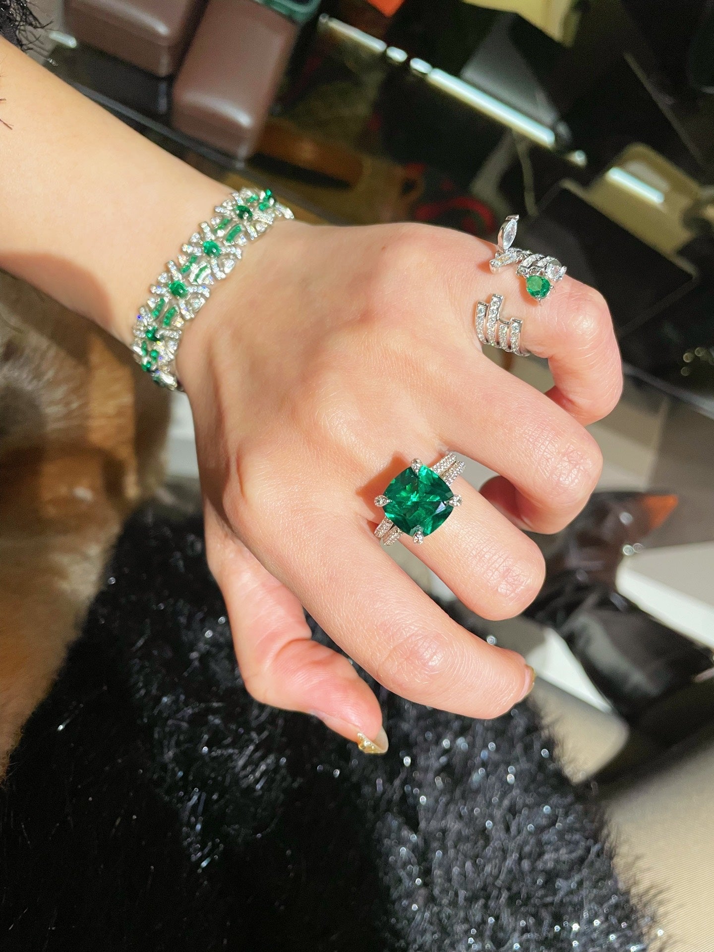 Bold Double Pavé Emerald Statement Ring - floysun
