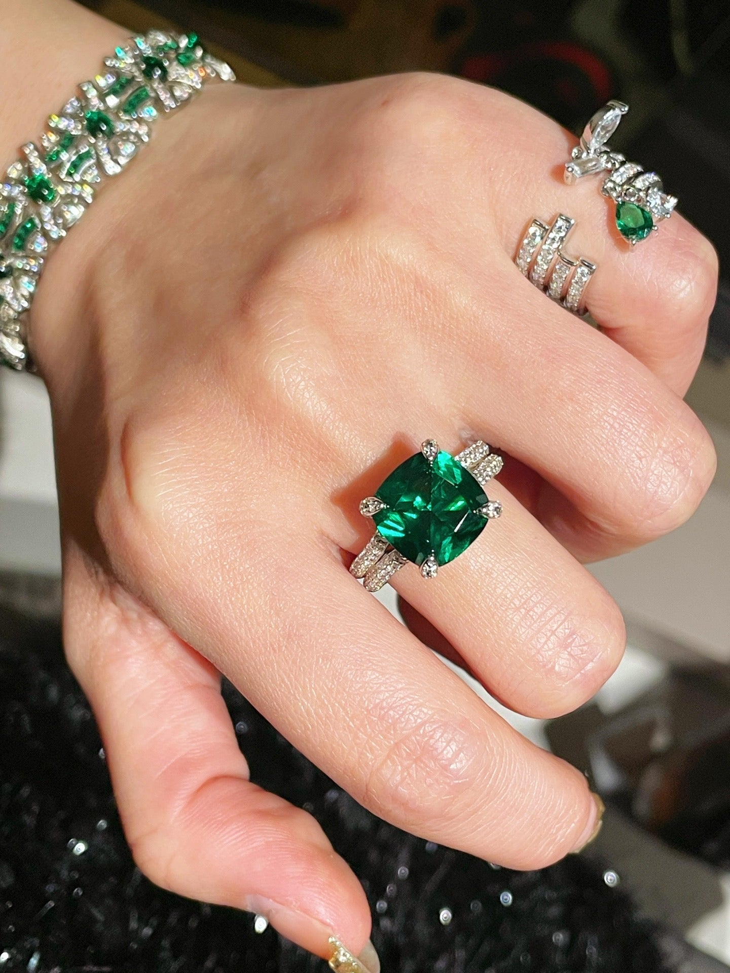 Bold Double Pavé Emerald Statement Ring - floysun