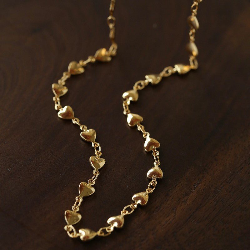 Bold Rebellious Heart Pendant Necklace - 18K Gold Plated Heavy Chunky Link Chain Choker - floysun