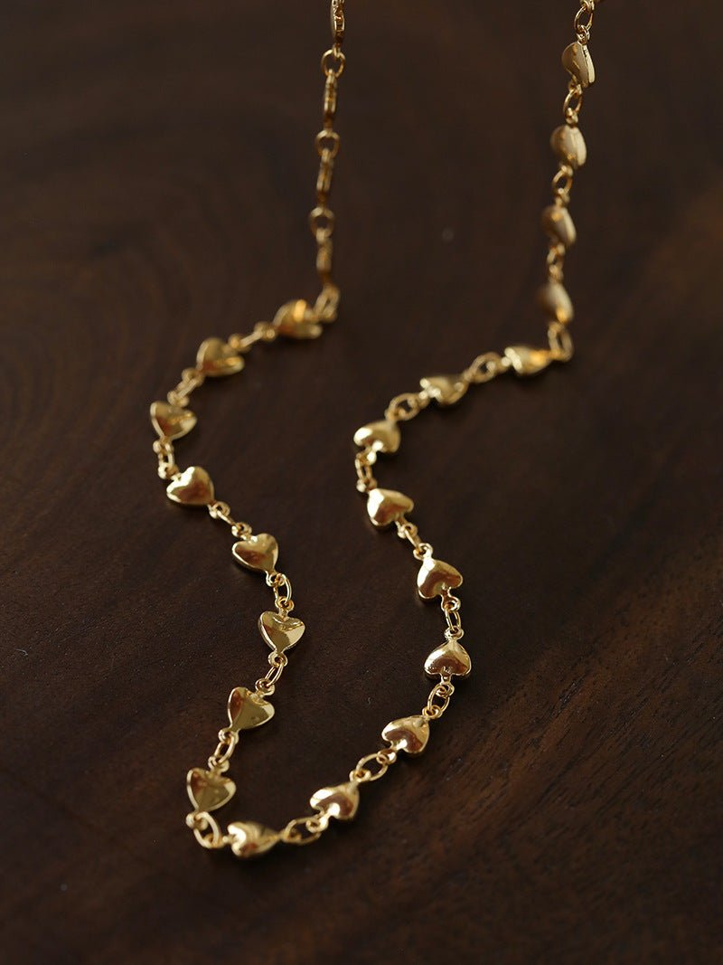 Bold Rebellious Heart Pendant Necklace - 18K Gold Plated Heavy Chunky Link Chain Choker - floysun