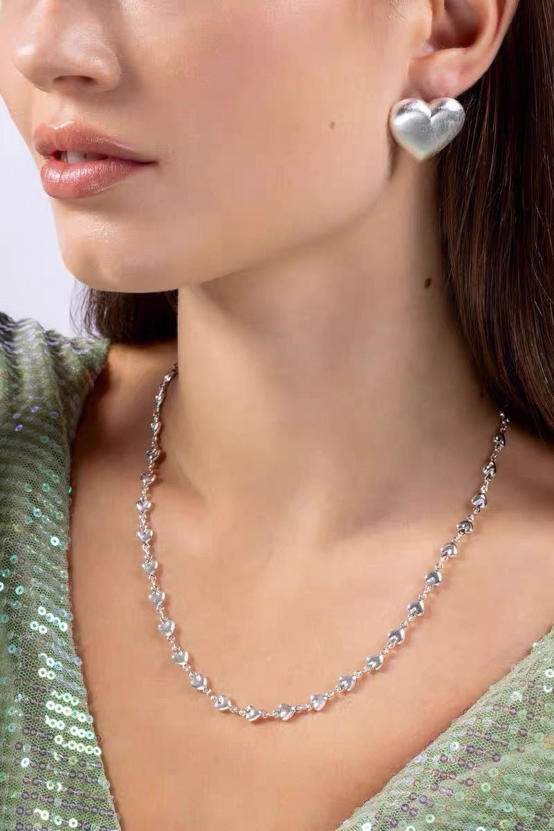 Bold Rebellious Heart Pendant Necklace - 18K Gold Plated Heavy Chunky Link Chain Choker - floysun